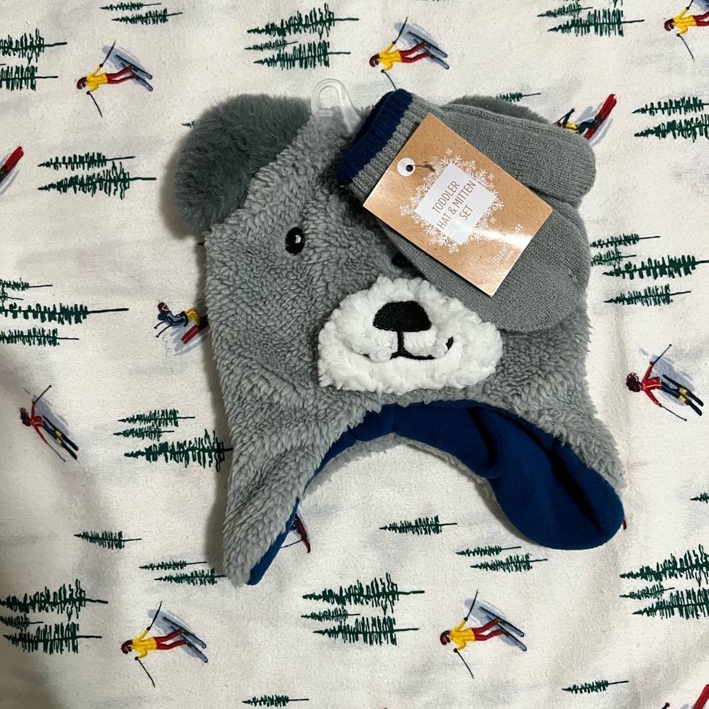 Free with $10+ purchase** Gray Bear Winter Hat with Mittens